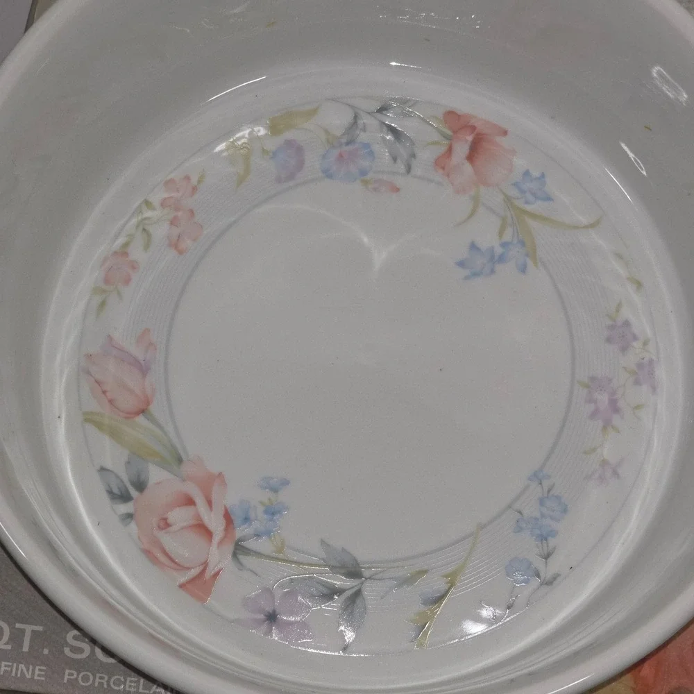 American Limoges Flowers 2 Qt Souffle Dish Fine Porcelain Floral Made in Japan
